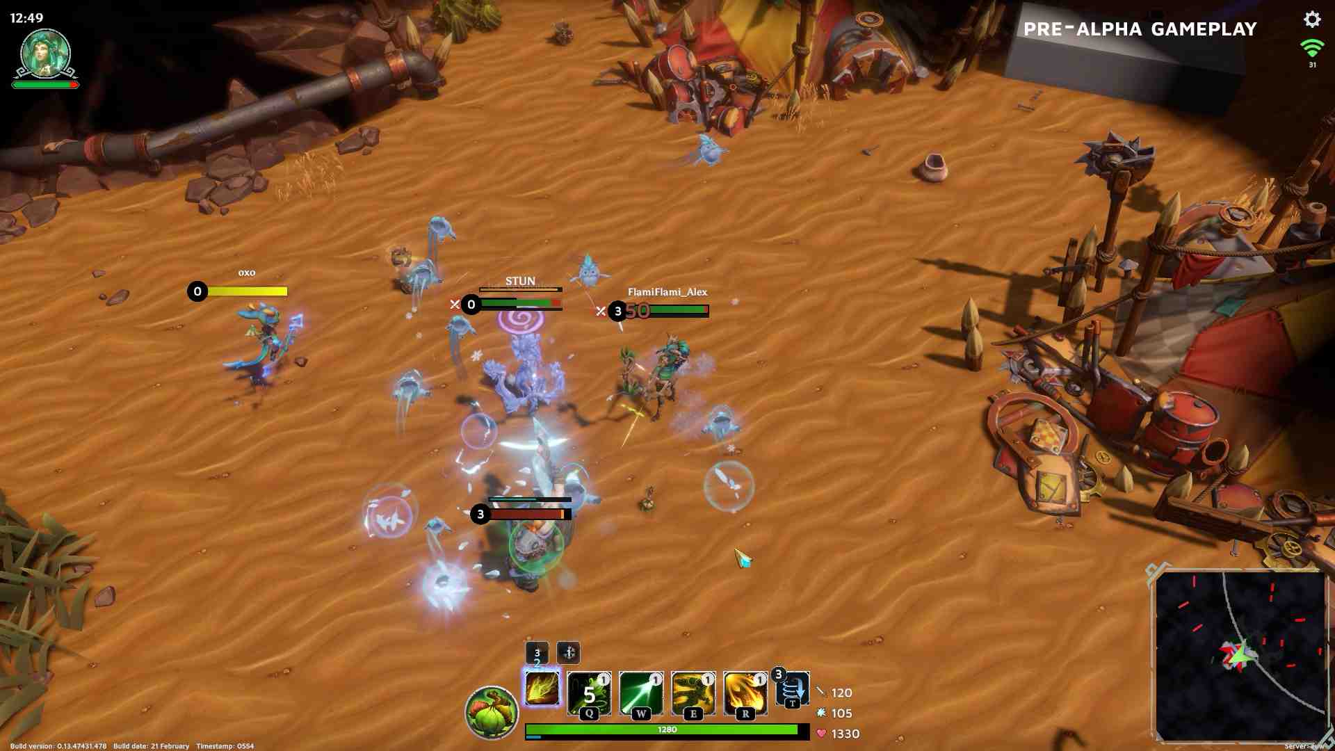 In game screenshot of a team running for objectives in the desert.